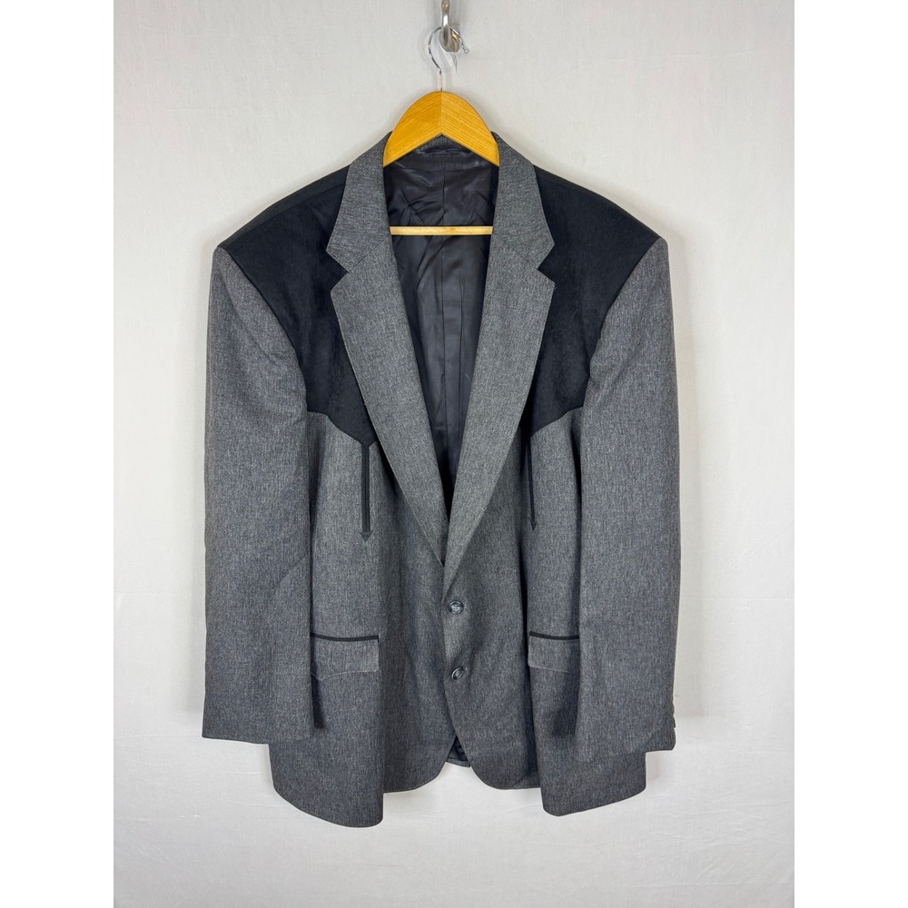 Circle S Western Blazer Gray Black Yoke Sport Coat Mens 56L Made in USA